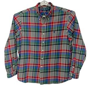 Ralph‎ Lauren Button Down Shirt Mens XXL Custom Fit Red Blue Green Tartan Plaid